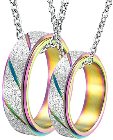 Ayoiow Halskette Paar Personalisiert, Regenbogen Drehring Matt 6mm Edelstahl Partnerketten für Sie Und Ihn Mehrfarbig