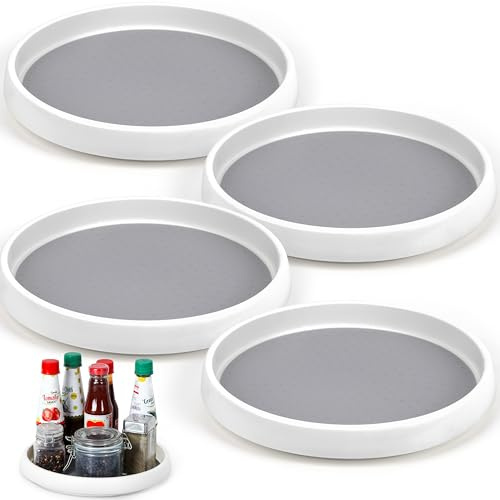 FNG8 Plateau Tournant Epices [Lot de 4] - Lazy Susan 25 cm Antidérapant pour Armoire, Table, Placard, Réfrigérateur - Plateau Tournant Placard Cuisine Polyvalent pour Une Cuisine Organisée