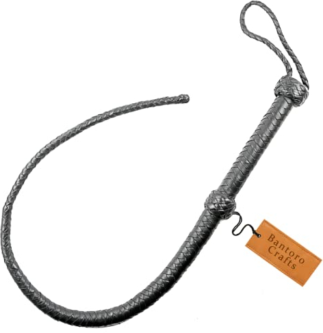 Bantoro Crafts Noir Fouet à queue unique Longueur 3 pieds/0,90 mètres Fouet avec 8 tresses. Cuir tressé Fouet de queue de dragon pour équitation en cuir de vachette