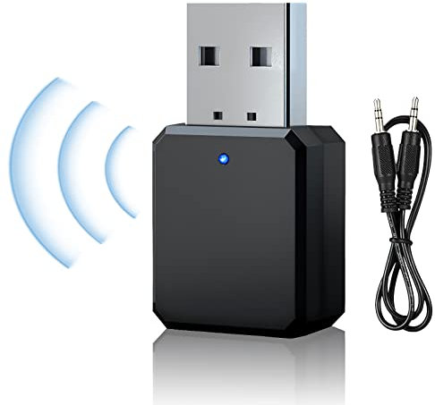 APOMOONS Bluetooth Adapter, Bluetooth 5.1 with 3.5mm AUX Car Adapter Audio Receiver AUX/USB Dual Output Built-in Microphone Plug and Play Dual Connection Suitable for Car PC TV Wired Speakers Etc