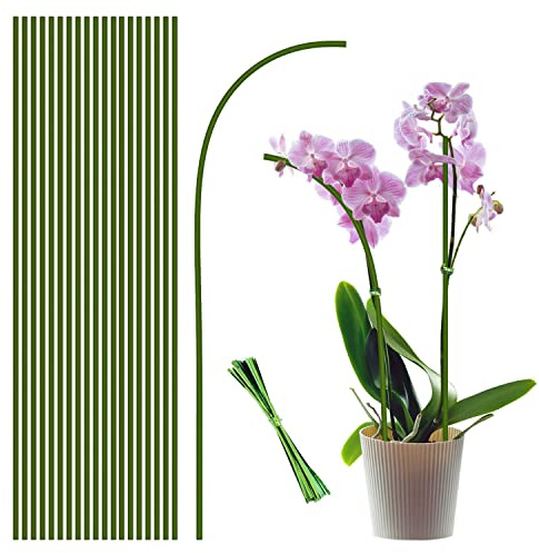 Pflanzpfähle 20 Stück Pflanzstäbe Garten grün biegsam Einzelstiele für Innen- und Außenpflanzen, Topfpflanzen, Blumen, Orchideen, Pfingstrose, Rose, 45 cm