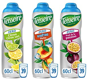 Pack de 3 sirops 0% sans sucre citron citron vert, iced tea et passion