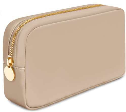 DANCOUR Makeup Bags For Women, Nylon Make Up Bags, Large Makeup Bag, Preppy Makeup Bag, Make Up Pouch Bags For Travel Toiletry Bag, Nylon Pouch, Nylon Makeup Bag, Makeup Bag Large, Beige, S, Small