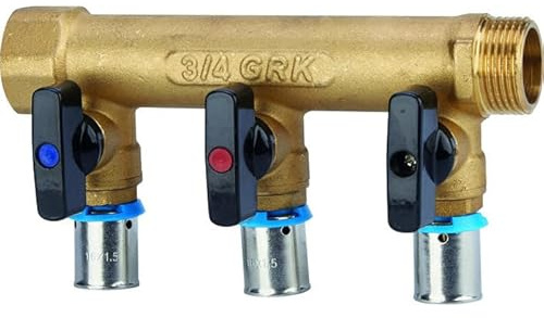 Collecteur avec vannes PER à sertir - GRK - M/F - Diamètre 16 mm - 3 sorties