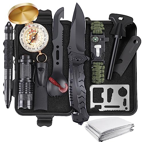 ABPIR Gifts for Christmas Survival Kits for Men Dad Husband Him, 13 in 1 Survival Gear and Equipment Tactical Tools for Camping Hiking Hunting Outdoor Adventure, Cool Birthday Idea