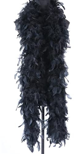 90 g natürliche flauschige Truthahnfeder-Boas, 2 Meter, Schal, Hochzeitskleid, Schal, dekorative Federn, Bastelfedern, Schwarz, 2 m