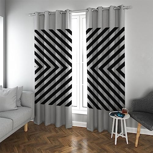Schlafzimmervorhänge Schwarz & Weiß Minimalistischer Stil Wärmeisolierte Lärmschutzvorhänge Raumverdunkelung für Wohnzimmer 2 Paneele 117x138cm