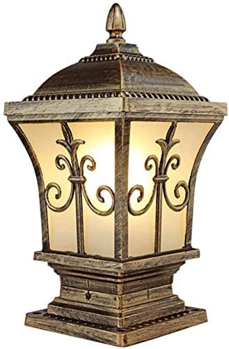 JUNNIU Lampione da Giardino Lampada da Esterno Impermeabile Rustica Lampada da pilastro in Bronzo Lampada da palo a LED in Vetro Vintage Illuminazione dal Tramonto all'alba Ville Giardino Portico