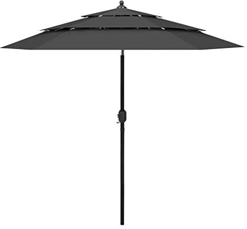 Higsose Parasol de Plage à 3 Niveaux avec Mât en Aluminium Anthracite 250x229 cm Parasol d'extérieur Anti-décoloration Parasol de Patio Polyester Anti-UV Parasol de Jardin Pliable Parasol de Table