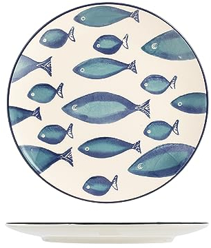 H&H Mediterraneo Set 6 Piatti Piani, Ceramica, 26cm, Mare, Estate, Pesci