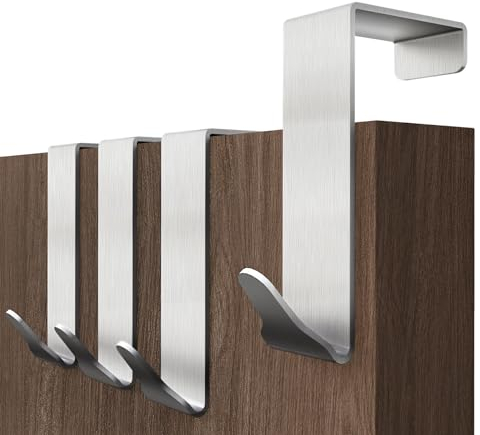 Menz Appendiabiti da Porta – 4 x ganci appendiabiti appendi abiti per porte 41 mm, inox – attaccapanni da porta