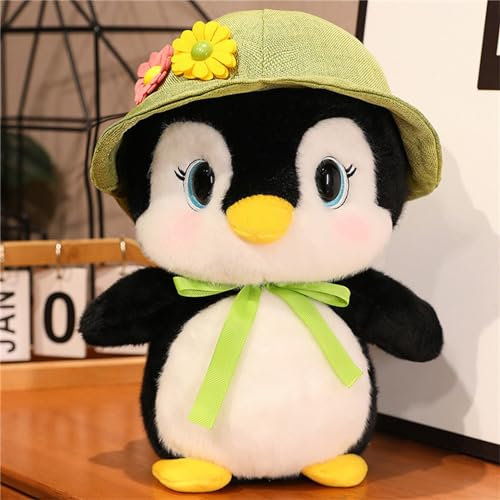 Herfair Pinguin Kuscheltier, Plüsch Stofftier, Kuschelkissen Süße Pinguin Plüschtier, Weiches Plüschkissen Geschenke für Kinder Jungen Mädchen (Grün,25cm)