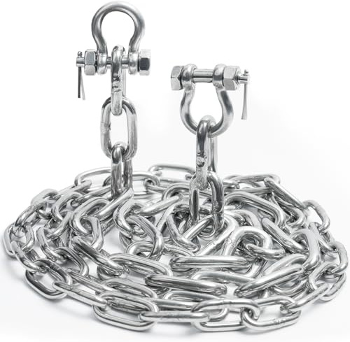hannger 1/4 x 10' Anchor Chain Kit, 316 Stainless Steel Marine Grade Boat Anchor Chain, Heavy-Duty Anchor Lead Chain w/ 2 Pcs Anti-Off Double Shackle Link Ends for Boat, Pontoon, Deck, Fishing & Sail