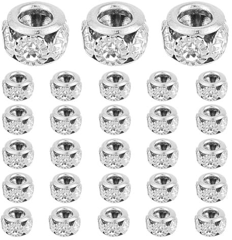 GOMAKERER 50 Stück Messing-Strassperlen, Kristall-Rondelle-Abstandsperlen, Runde Lose Perlen, Glasperlen, Große Lochperlen Für Frauen, DIY-Schmuckherstellung, Basteln, 8 mm