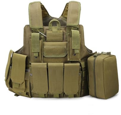CPARTS Achtteilige taktische Weste, multifunktionale Schutzweste, atmungsaktive Schutzausrüstung mit mehreren Taschen, geeignet zum Schutz (Khaki 1)
