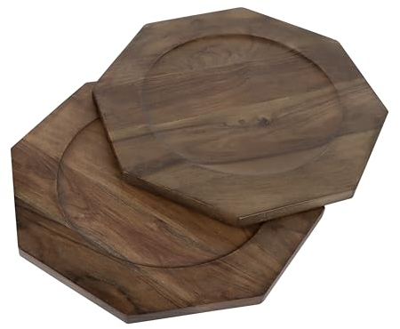 CLEENTABLE Juego de 2 platos redondos de madera de acacia, bandeja de servir cargadora, ligera, irrompible, vajilla natural para filetes, aperitivos, postres, pasteles, inauguración de la casa, color