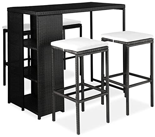 Tidyard 5-TLG.Gartenbar-Set Garten Bar Set Sitzgruppe Rattan Bar Tresen Theke Tisch Barset Garten Tisch Outdoor Gartenmöbel Set mit Kissen Poly Rattan Schwarz-543