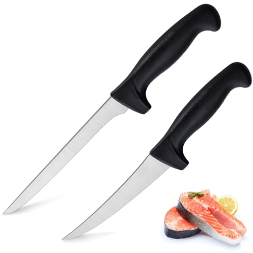 hunnycook Filetiermesser 2 Stück,18cm Ausbeinmesser,16cm Filitiermesser Scharf Fisch, Professionelles Filetiermesser und Filetiermesser, Kunststoff und ergonomischer Griff
