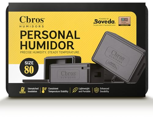 Cbros Humidor 69% Two- Way Humidity Control Box Powered by Boveda, Moisture Absorber, Maintain Freshness and Consistent Temperature Size (Size 80)