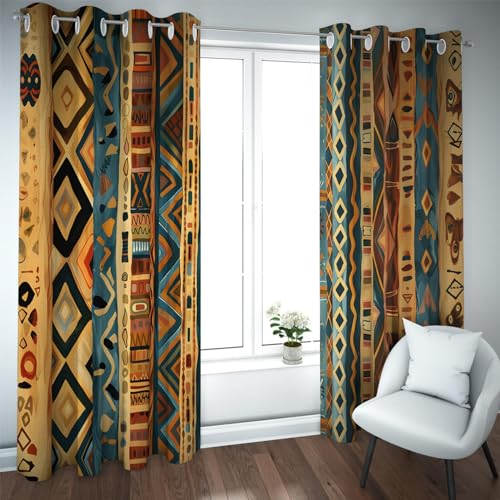 YUNART Exquisite Verdunkelungsvorhänge im ethnischen Stil für Schlafzimmer Bohemian Tribal Vorhänge für Wohnzimmer Modische thermische Schallschutzvorhänge 2X W140xL245cm