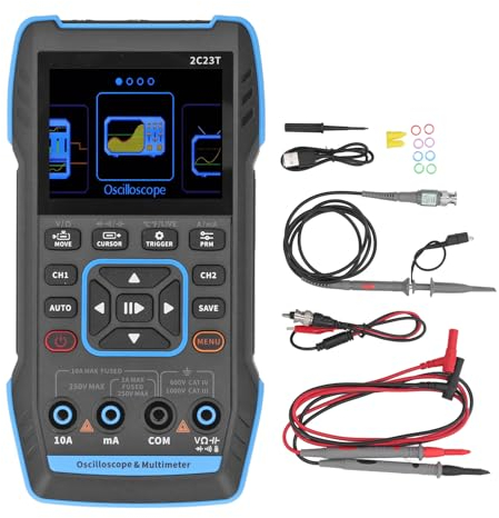 Hand-Oszilloskop-Multimeter, 3-in-1-Zweikanal-Digital-Oszilloskop-Kit mit 10-facher Oszilloskop-Sonde, DC/AC-Spannungs-/Stromtest, Amp-Ohm-Volt-Meter-Test