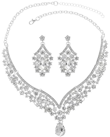 TOFBS Tropfenform Strass Schmuckset Halskette Ohrringe Damen Brautschmuck Hochzeit Kristall Collier Elegant Luxus Schmuck
