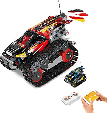 RC ferngesteuertes Action-Fahrzeug, 391 Teile, 21 cm, Abenteuer-Auto Steck-Bausatz mit App u. Fernsteuerung, DIY Klemmbaustein-Modell, Spielzeug Panzer Technik-Bausatz f. Kinder, Erwachsene, Liebhaber