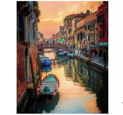 Cooiiye Venedig-Landschaft Malen Nach Zahlen Erwachsene DIY ohne Rahmen Handgemalt Ölgemälde Leinwand Kits mit Pinsels und Acrylfarbe Pigment Paint by Numbers für Home Wand Decor Geschenk 40x50 cm