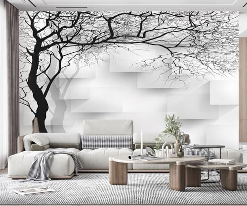 ZXCHEE Papier Peint Panoramique Arbre Noir Et Blanc Simple Papier Peint 3D Tapisserie Mural Salon Chambre Décoration Murale -S0284-330x245cm(LxH)