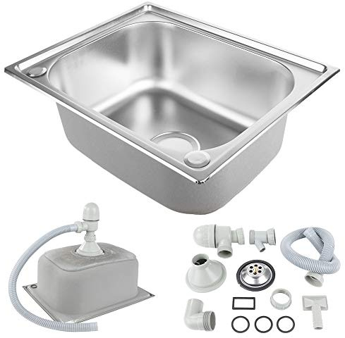 Petit Évier De Cuisine, Bol Unique Évier En Acier Inoxydable Camping-car RV Pour Installation Encastrée Et Encastrée Égouttoir Réversible,Evier en acier inoxydable,50 * 40 * 20cm