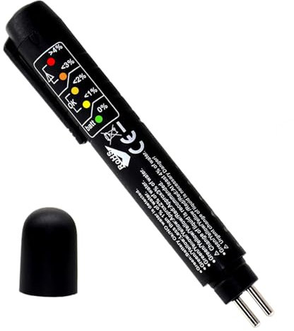 Bremsflüssigkeitstester, Bremsflüssigkeitsprüfer mit 5 LED Anzeige für Auto Fahrzeug, Bremsflüssigkeit Tester, Prüfgerät für Bremsflüssigkeiten, Brake Fluid Tester, Ölerkennung, DOT3, DOT4, DOT5