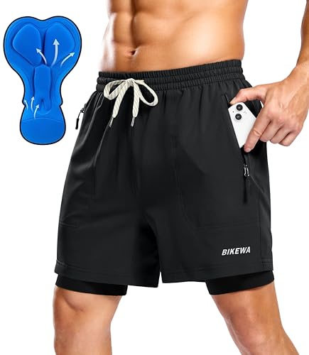 Bikewa Men's Mountain Bike Shorts 4D Padded Loose-fit Cycling Biking Bicycle Riding Biker Shorts for Men Zipper Pockets(Black,L)