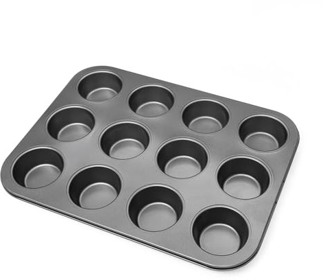 Cup Muffin Tray Nonstick | Cup Cake Trays for Baking Large | BPA Free & Dishwasher Safe Muffin Tins GreyMuffin & Cupcake Tins & Moulds for Cupcakes, Mini Pies, Yorkshire Puddings (12 Cup Muffin Tray)