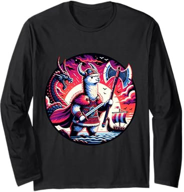 Lama vichinga Con Drago E Ascia Maglia a Manica