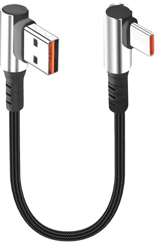 JSADZKJ Short USB C Charging Cable 90 Degree USB A to USB-C Cable 6A Fast Charging Cord Right Angle Type C Charger Cable for Car Compatible with Cell Phone Tablet-9.8in (Right Angle USB A And C)
