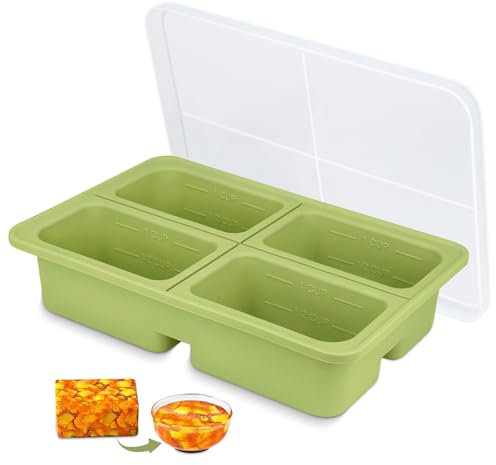 Soup Freezer Containers With Lid, 4-Compartment Large Silicone Food Storage Tray, Dishwasher Microwaveable Ice Cube Tray, Food Containers Mould for Freezing Soup Sauces Stews - Extra Large Ice Cube