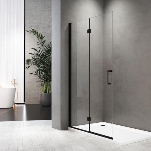 Walk in Dusche Duschwand 120x195 cm Falttür Dusche Duschtrennwand 6mm ESG-Sicherheitsglas Nano Beschichtung,Schwarz