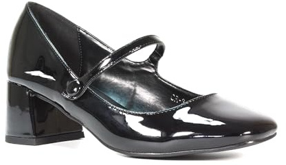 Women's Court Shoes Ladies Mary Jane Low Mid Block Heel Buckle Strap Black Patent Work Evening Party Shoes Size 4