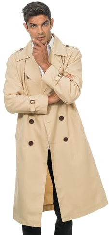 Chaks - Gabardina para adultos, abrigo de detective para Carnaval | Abrigo beige de inspector, disfraz para Carnaval y fiestas temáticas, look clásico de detective