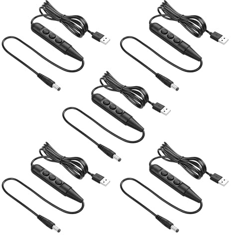SinLoon USB Male with On/Off Switch to DC5521 Male Cable, USB 2.0 to DC 5.5mm x 2.1mm 6-Speed Dimming Switch Power Cable, for LED Strips Little Table Lamp and Other 5V Devices 5Pcs 1.5M/4.9FT (DC5521)