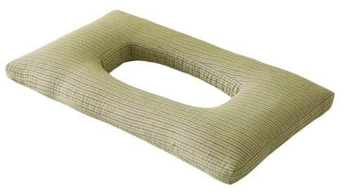 Fenteer Cuscino Ergonomico con Foro per Dormire di Lato Realizzato in Cotone Morbido E Riempito con Gusci di Grano Saraceno Perfetto per Indossa Auricola, Verde