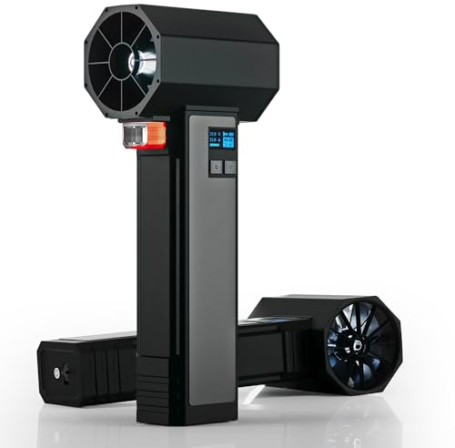 XOOPON Auto-Trocknungsgebläse mit LED-Licht, Luftgebläse für die Autotrocknung, sofortiger Schub von 1600G und 220MPH, 4 Geschwindigkeiten, tragbares elektrisches Laubgebläse (dunkelschwarz)