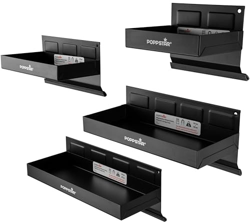 Poppstar 4 Magnetische Ablagen, verschiedene Größen: 150mm, 210mm, 270mm, 310mm, Material: Stahl, Farbe: schwarz