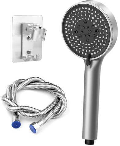 PISTISJACK Alcachofa Ducha Con 2M Manguera, 5 Modos de Pulverización, Alcachofa Ducha Alta Presión, Shower Head,Ahorro de Agua, Ducha Redonda (120 mm Plateado)