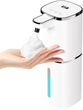 OHIFAST Automatic Foaming Soap Dispenser Touchless, USB Rechargeable Smart Hand Soap Dispenser, 9-Level Adjustable, Physical Button Operation, 13.5oz/400mL Wall Mounted for Bathroom Kitchen Dish Soap