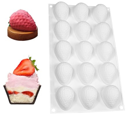Moule En Silicone fraise 3D 15 Cavités, moule trompe l'oeil, Moule Silicone 3D, Moules à fraise 3D fraises Pour Chocolat Gâteau Noël 3D Moules (B)