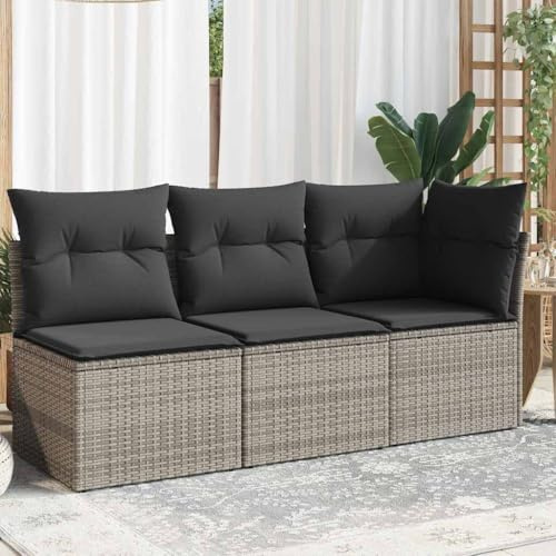 HaoChrymec Gartensofa 3-Sitzer Grau mit Kissen, Poly Rattan, Modulares Design, Stauraum unter der Sitzfläche, Outdoor Couch, Balkon Sofa, Gartenmöbel Set, 172 x 62 x 69 cm