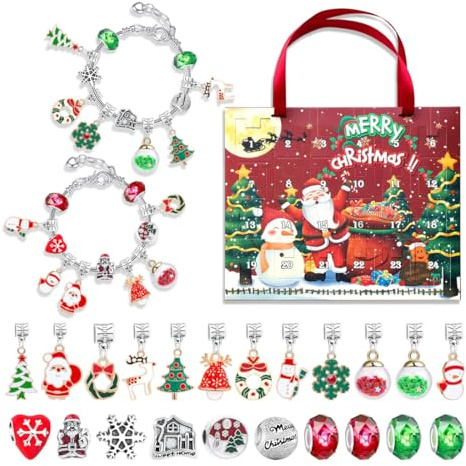 OIXYEY 24-tlg Adventskalender Schmuck Set mit Glasperlen, Ketten und Armband, Kreatives Weihnachtsbastelset für Kinder und Erwachsene, DIY Schmuckherstellung Geschenkidee