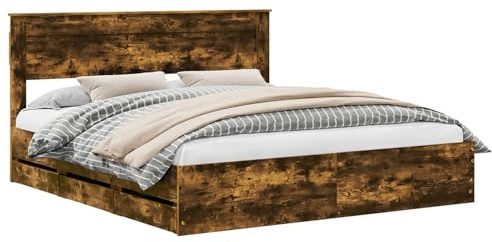 vidaXL Bettrahmen Geräucherte Eiche 180 x 200 cm Ingenieurs Holz, Schlafzimmer, rechteckig, modernes Design, stilvolle Möbel, neutrale Farben, Deko-Ideen, gemütliche Ecken, Licht