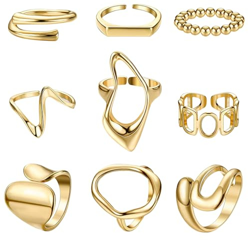 EDLMKM Gold Rings For Women, Chunky Rings, Gold Ring Set, Adjustable Stackable, Trendy Knuckle Thumb Finger Wrap Rings Chunky Jewellery For Women